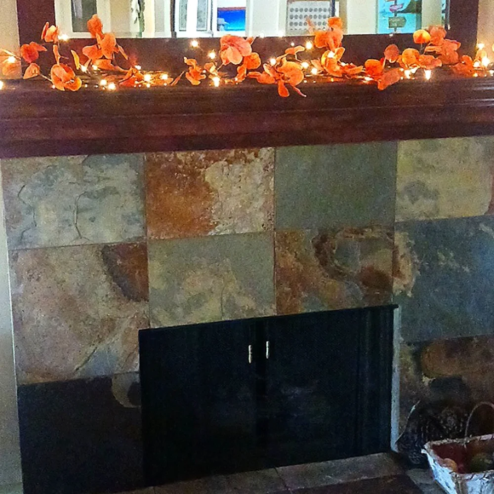 Plow & Hearth 6 ft Fall Eucalyptus Garland with 48 LED Lights & battery timer
